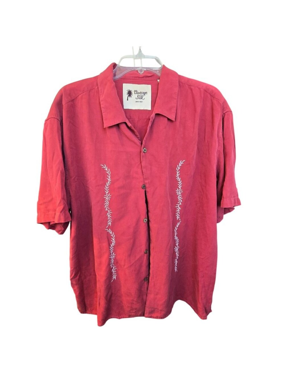 Vintage Silk Mens Shirt Rust With Embroidered Front Design Size XL JJ4395